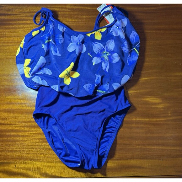 Vintage Cole of California Swimsuit Women 8 Floral Blue One Piece Bathing‎ Suit - Picture 1 of 10